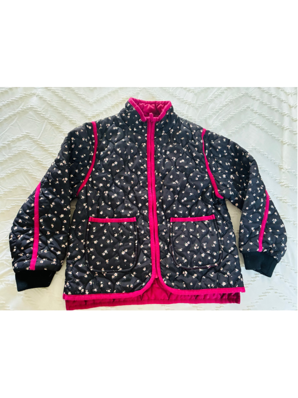 Girls Free Assembly Floral lightweight Jacket Size L Black and Pink